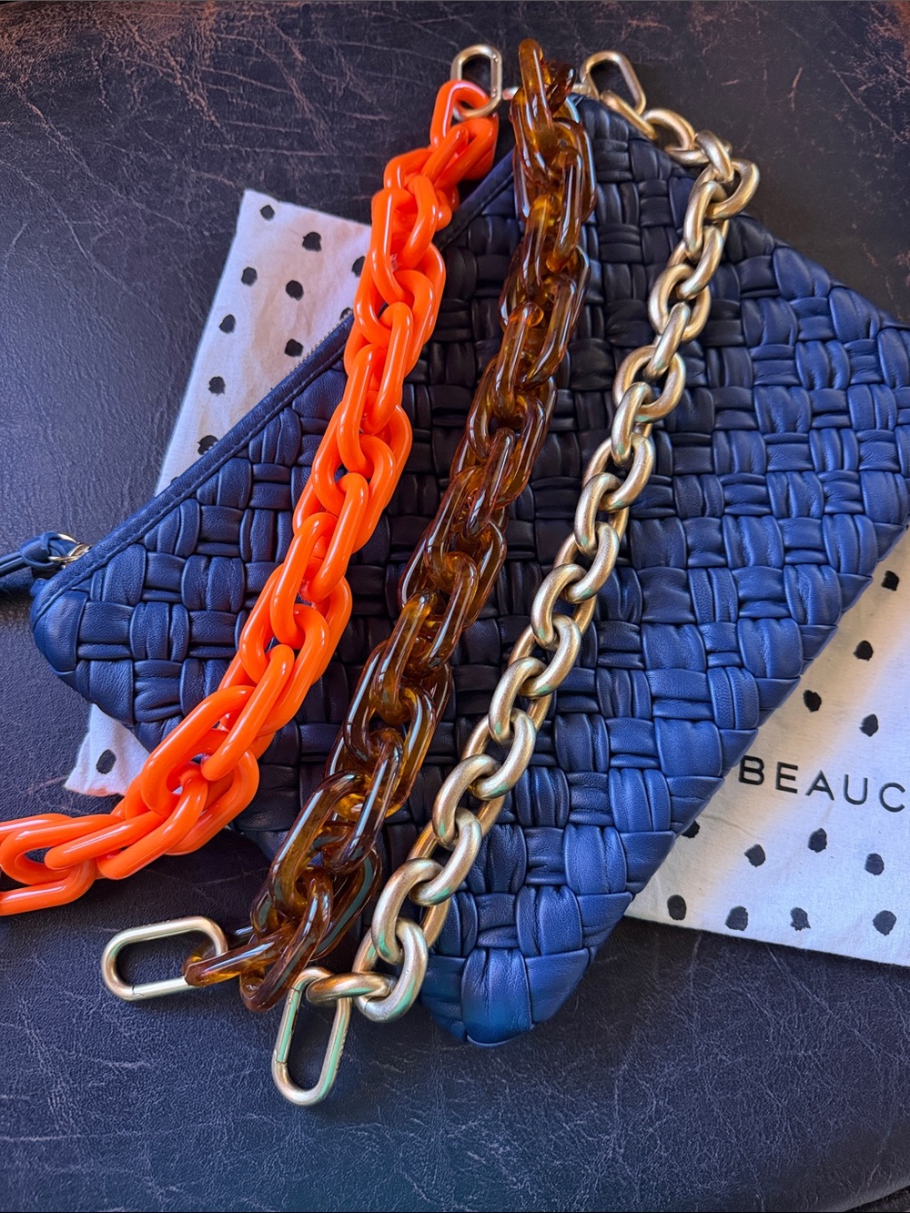 Clare V Flat Clutch With Tabs - Bright Navy Puffy Woven - Picture 6 of 6